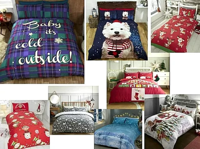 Father Christmas Tree Santa Reindeer Star Snowman Quilt Duvet Cover Bedding  Set