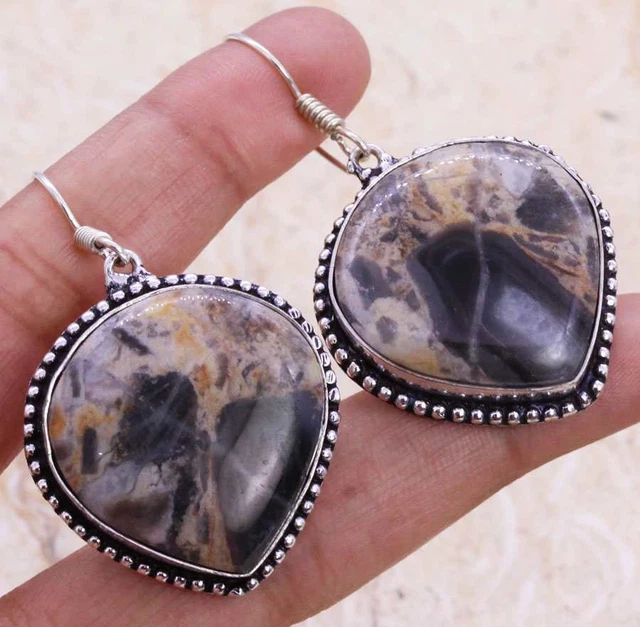 Charming Picasso Jasper 925 Silver Plated Handmade Earrings of 1.8" Ethnic Gift