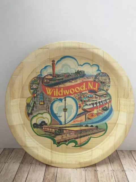 Vintage Bamboo Woven Plate Platter Tray Souvenir Beach WILDWOOD NJ Jersey Shore