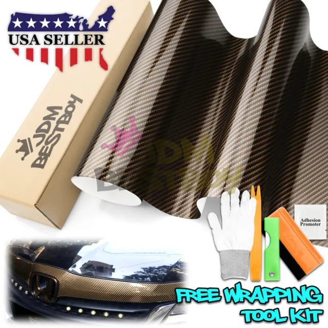 2D Carbon Fiber High Glossy Black Gold Vinyl Wrap Sticker Air Release Sheet Film