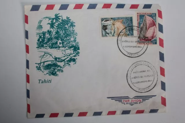 Enveloppe Tahti visite du président de la république De Gaulle 1966 (54325)