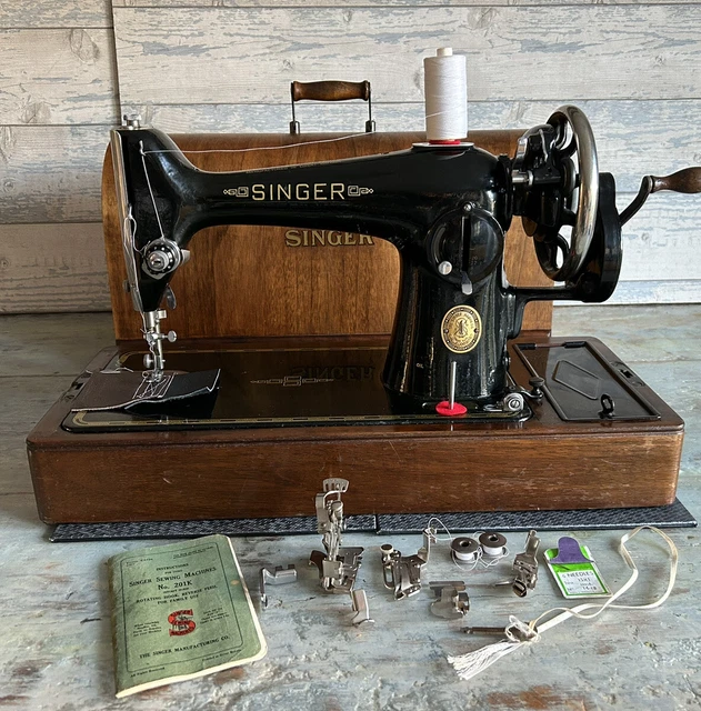 VINTAGE SINGER 201K HC Sewing Machine Fully Serviced 1950 Sews Leather ...
