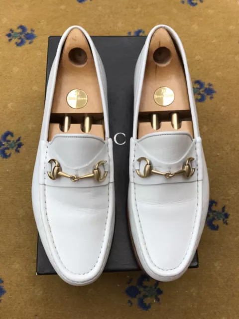 Gucci Loafers Shoes Leather White Horsebit Buckle UK 10 US 10.5 44 Mens Vintage