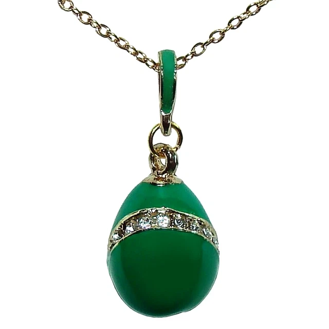 Pendentif Oeuf Fabergé Style - Ruban Vert - Copie Russe émaillée