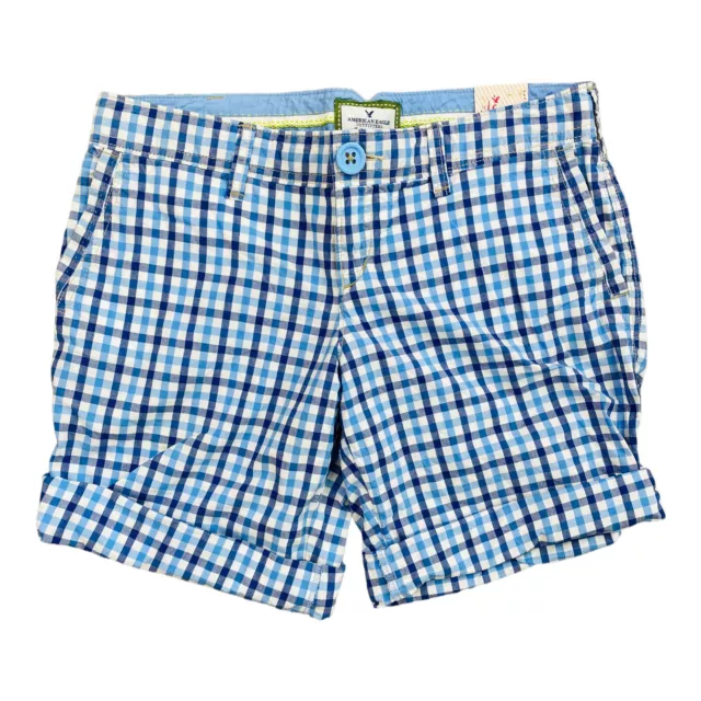 American Eagle Outfitters Womens Shorts Checkered Gingham Blue & White Size 4