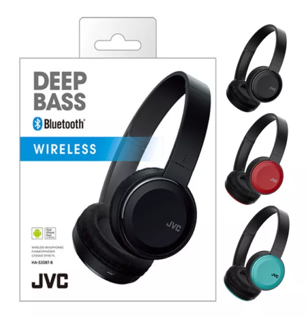 JVC Deep Bass Wireless On Ear Headphone Bluetooth Built in Microphone HA-S35BT