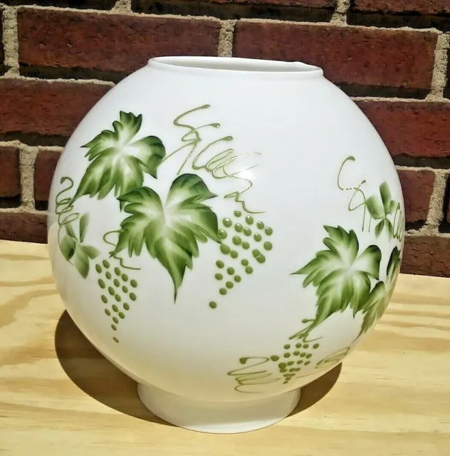 Vintage Grape Leaf Milk Glass 7.5" diameter Globe GWTW Oil Lamp Shade.  .