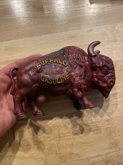 Buffalo Cast Iron Piggy Bank Collector Patina Man Cave 3+ LBs Bison METAL Banker