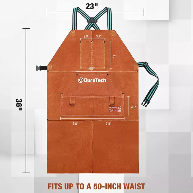 DURATECH 36" Leather Apron Welding Apron Heat Flame Resistant Work Apron 6Pocket 2