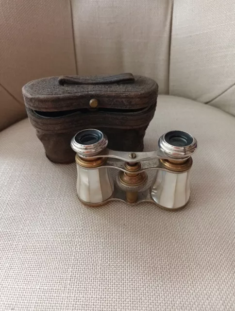 Opera Glasses, Binoculars Mother of Pearl  Antique with Case