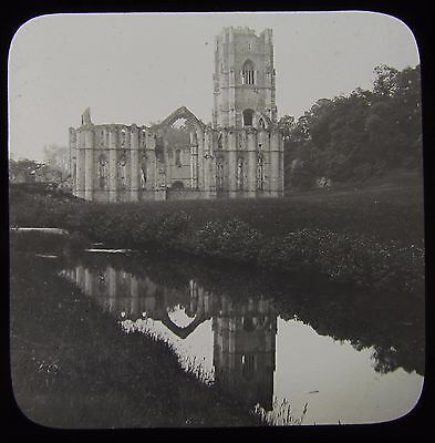 Glass Magic Lantern Slide FOUNTAINS ABBEY NO1 FROM RIVER C1900 PHOTO YORKSHIRE