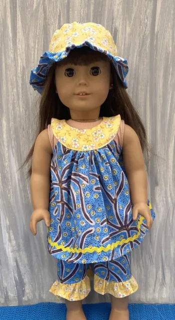 18" OUR GENERATION~AMERICAN GIRL Dolls Clothes❇ 3PC BLUE/YELLOW❇TOP❇PANTS❇HAT