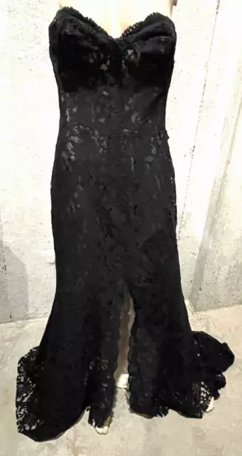 Monique Lhuillier Collection Strapless Black Lace Embroidered Long Gown Dress 12