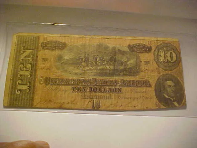 1864 $10 Ten Dollar Bill CSA Confederate States of America Note Richmond, VA