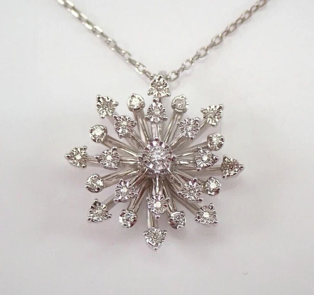 2Ct Round Lab Created Diamond Snowflake Pendant 18" Chain 14K White Gold Plated