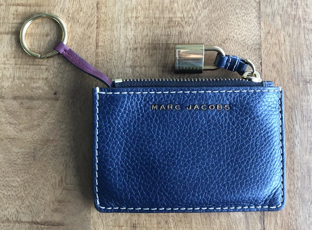 MARC JACOBS Leather Navy Coin Purse & Key Ring, Card Holder Burgundy Interior MARC JACOBS Leather Navy Coin Purse & Key Ring, Card Holder Burgundy Interior