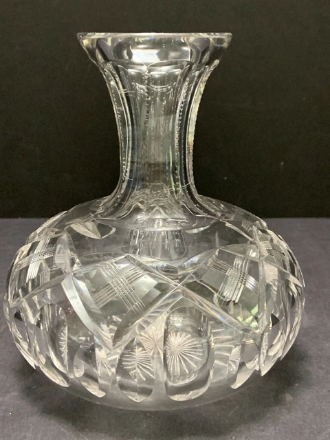 Libbey WATER CARAFE Signed Cut Glassl Vintage ABP 7"x6.5" Crystal