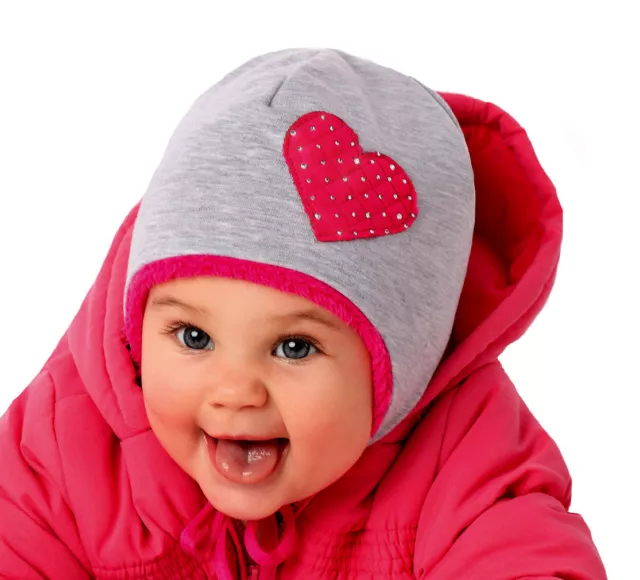 AJS Baby Mädchen Kinder Warme Winter Mütze Beanie Strass Baumwolle gefüttert