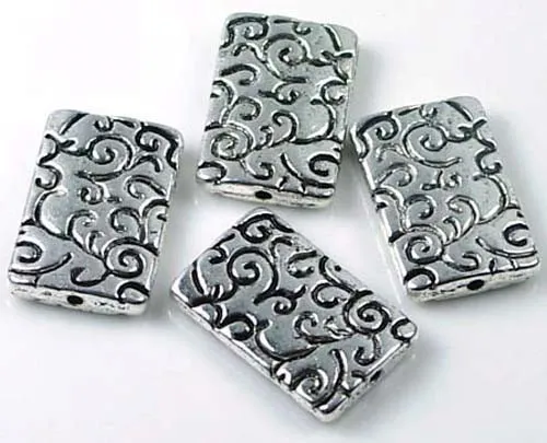 4 Antiques Silver Pewter Large Rectangle Focal Beads 23x15mm