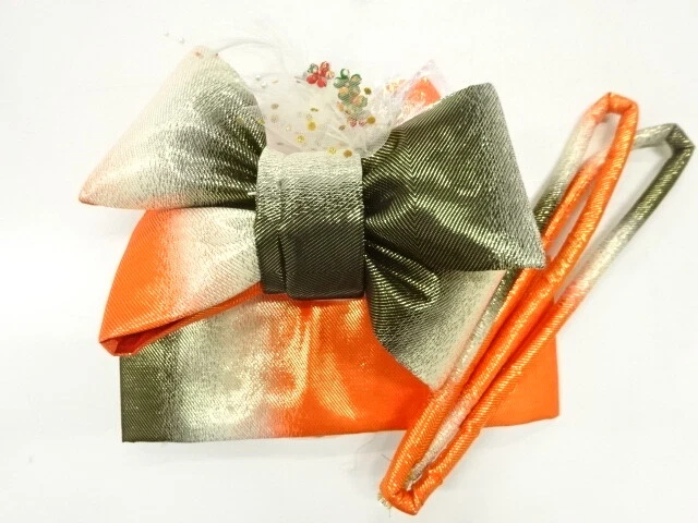 42264# Japanese Kimono / Ribbon Tsukuri Obi & Marukuge Set For Girls