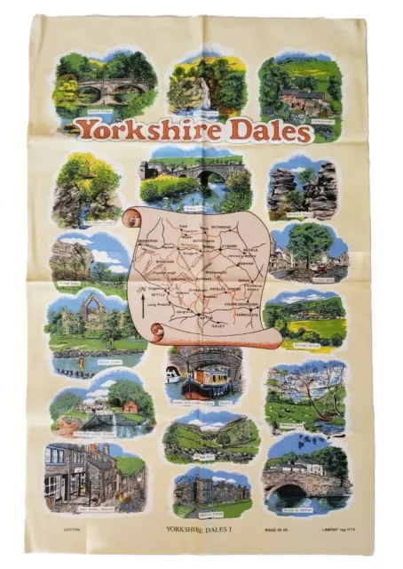 Vintage Tea Towel Yorkshire Dales Souvenir UK Travel Tourism Lamont Cotton