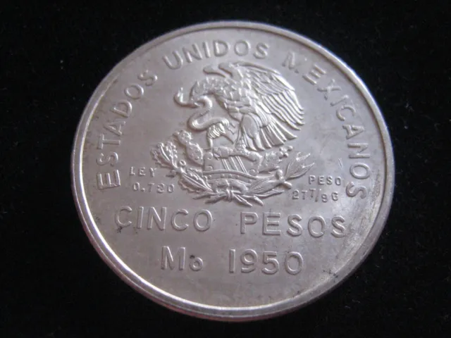 Mds Mexiko Mexico Cinco 5 Pesos 1950 "Opening Of Southeastern Railroad", Silber 2