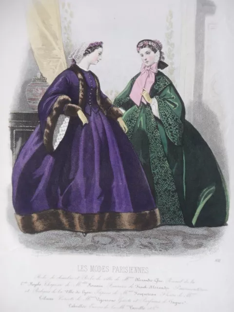 ANTIQUE ENGRAVING FASHION 19th century - LES MODES PARISIENNES - BEDROOM AND CITY DRESS
