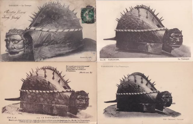 Lot de 4 cartes postales anciennes old postcards TARASCON la tarasque 1