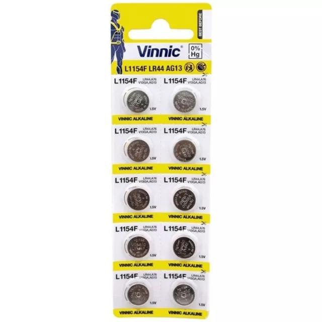 10x  AG13 1.55V  LR44 Vinnic  Alkaline batteries  G13  L1154F   A76  batteries