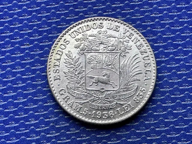 1936 Venezuela 1 Bolívar Coin UNC .835 Silver Philly Mint USA   #ZD54