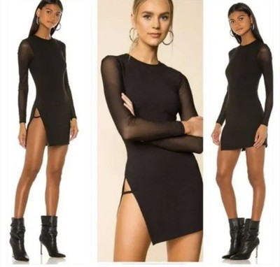 Revolve Superdown Nia Bodycon Dress Black Womens Size S Sheer Long Sleeves