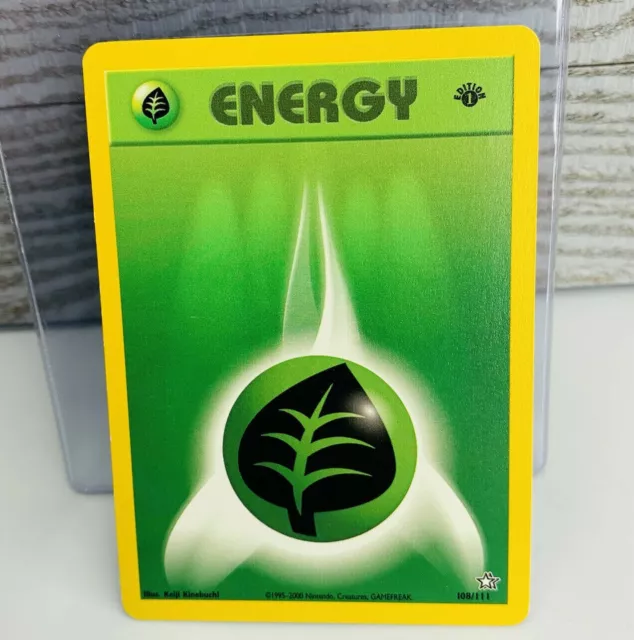 1x 1st Edition Grass Energy 108/111  Neo Genesis Pokemon Card VG