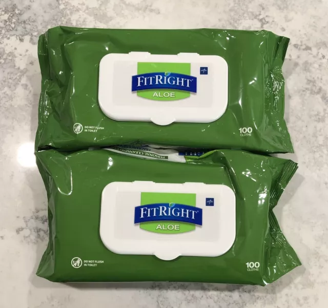 "Paquetes de paños de limpieza personal Medline FitRight 100 unidades cada uno de 8""x10"""