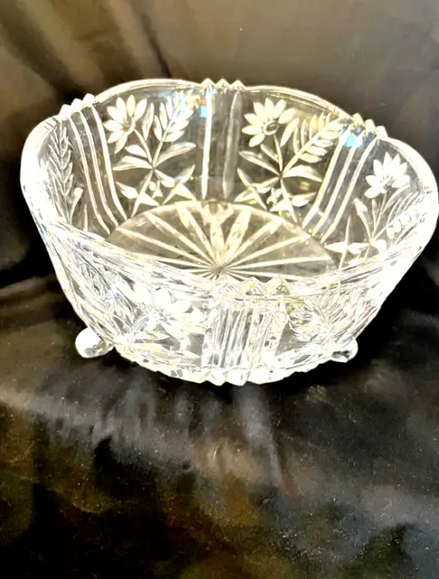 Vintage W. German Anna Hutte Bleikristall 24% Lead Crystal Hand Cut Footed Bowl