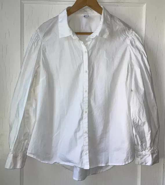 Old Navy Women’s White Oversized Gathered Long Sleeve Cotton Buttondown Shirt