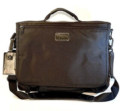 TUMI Alpha Black Ballistic Nylon Messenger Bag Briefcase # 209D3 Expandable EUC