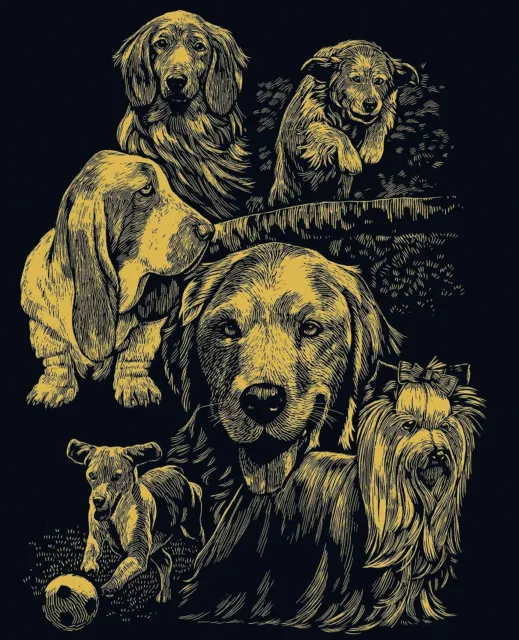 Kratzbild  Kratzbilder Hund Hunde Hundemontage Gold Komplettset 20cm x 25 cm