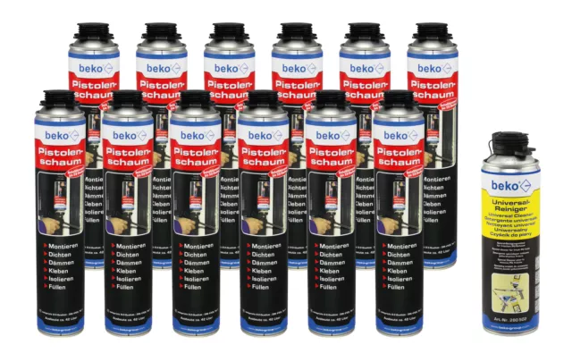 12 x beko Pistolenschaum Polyurethanschaum 750 ml inkl. Universalreiniger 500ml