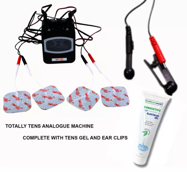 TENS Analogue Machine For Pain Relief Complete With Pair Ear Clips and Tens Gel