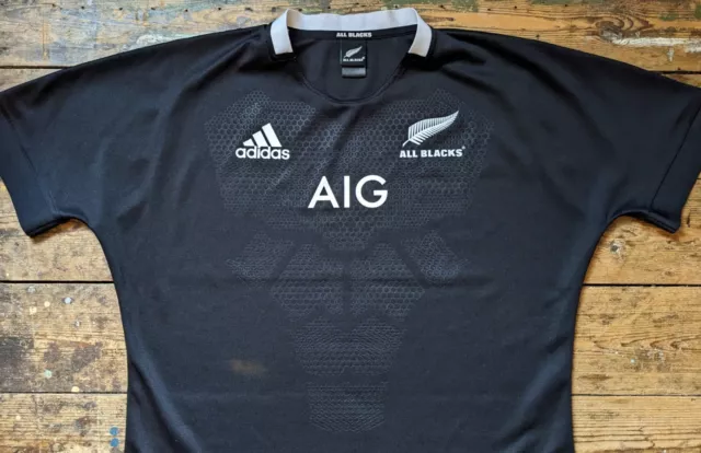 adidas New Zealand All Blacks  s/s rugby home AIG shirt jersey top 2XL 2018/20 2