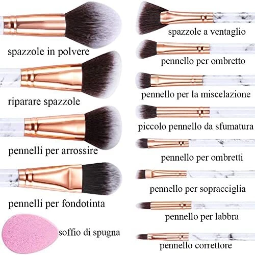 Pennelli Make Up Start Makers12Pcs Set di Pennelli Per Trucco in Marmo Con Fo... 2
