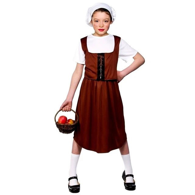 Costume Bambina Vittoriano Epoca - Abito Con Cappello Per Bambine 4-6 Anni (110-122 Cm)