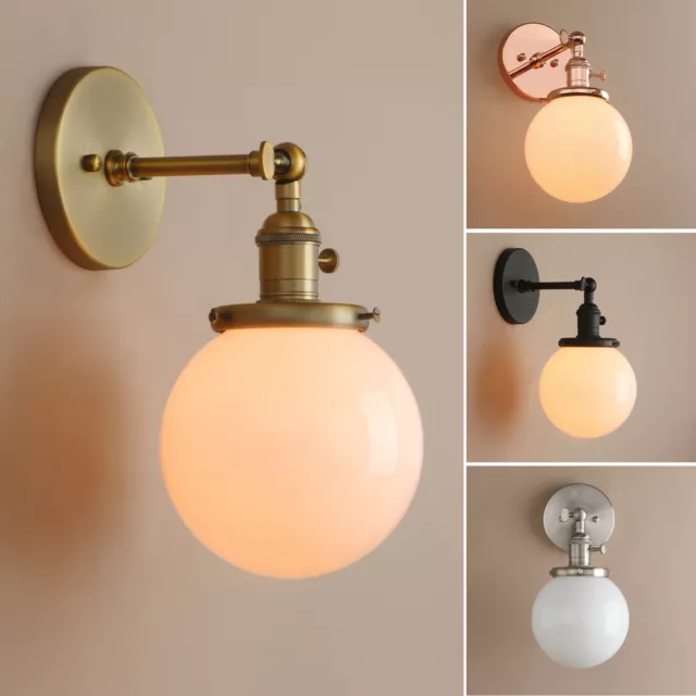 5.9" Vintage Industrial Loft Wall Light Sconce Milk White Glass Globe Shade Lamp