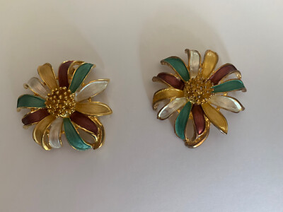 Trifari COPPIA DI SPILLE VINTAGE FIORE SMALTATE 