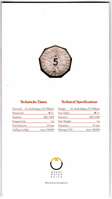 Österreich, 5 Euro Silber, handgehoben, Jahrgänge 2002-2019 zur Auswahl, OVP 3