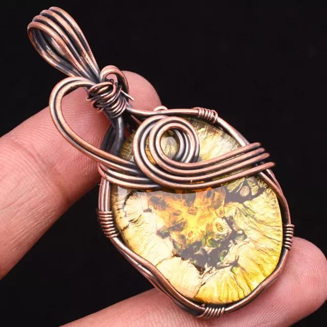 Dichroic Glass Gemstone Copper Wire Wrapped Handmade Jewelry Pendant 2.2"