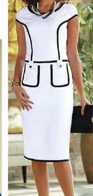 plus size 18W White w/Black trim Lizette Dress from Ashro new
