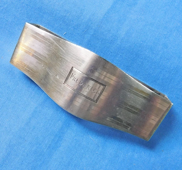 International Rectangular Bowed Sterling  Napkin Ring Engraved "Fredrick" - G548