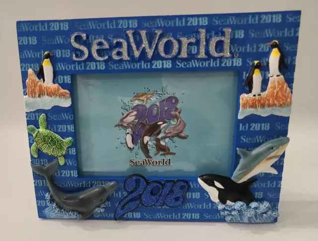 Seaworld 2018 Blue Photo Picture Frame whale turtle Penguin dolphine Read Below⬇