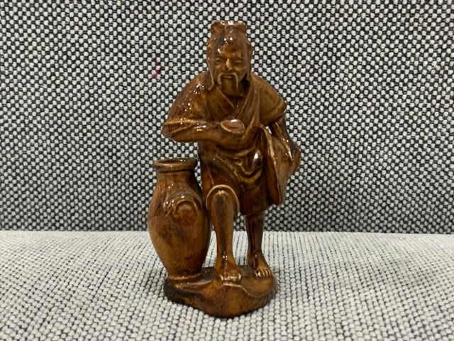 Vintage Possiblement Antique Chinois Marron Lustré Porcelaine Figurine Homme W /